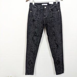 Zara Black Snakeskin Mid Rise Skinny Jeans
